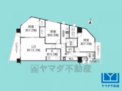 3LDK、専有面積83.56平米、バルコニー面積9.86平米、5階建て3階部分の三方角部屋。