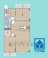2LDK、専有面積52.2平米、バルコニー面積8.23平米、3階建て2階部分の角部屋。