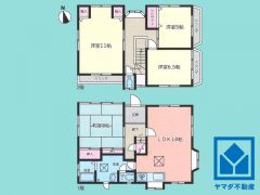 4LDK、土地面積138.87平米、建物面積106.11平米、木造2階建。開放感のある北東・南東角地。