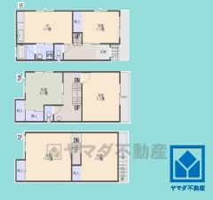 5DK、土地面積118.11平米、建物面積110.97平米、耐震性・耐火性の高い鉄骨造3階建。