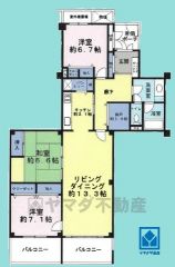 3LDK、専有面積106.9平米、バルコニー面積11.36平米、7階建て3階部分。2024年8月リフォーム済の大変綺麗なお部屋で、即ご入居いただけます。