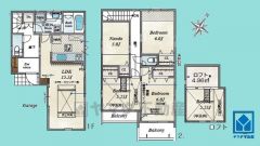 3LDK、土地面積88.33平米、建物面積104.49平米、木造2階建。2025年12月完成予定。