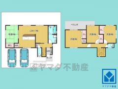 4LDK、土地面積214.44平米、建物面積102.86平米、木造2階建。
