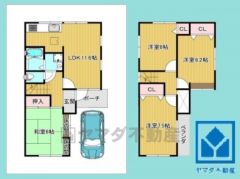 4LDK、土地面積76.45平米、建物面積85.59平米、木造2階建。