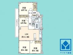 4LDK、専有面積92.25平米、バルコニー面積17.46平米、6階建て最上階部分。