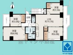4LDK、専有面積90.05平米、バルコニー面積15.06平米、14階建て2階部分。耐震性・耐火性に優れたSRC造です。