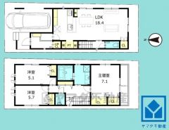 3LDK、土地面積80平米、建物面積105.99平米、木造2階建。2025年10月完成済み。マリンホーム施工の高品質な長期優良住宅です。アフターサービス付き。