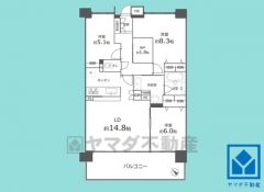 3LDK、専有面積86.63平米、バルコニー面積15.78平米、14階建て8階部分。耐震性・耐火性に優れたSRC造です。
