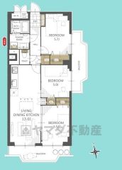 3LDK、専有面積67.20平米、バルコニー面積14.50平米