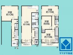 4LDK、土地面積75.92平米、建物面積135平米、木・鉄筋コンクリート造3階建。