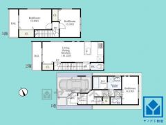3LDK、土地面積44.61平米、建物面積75.87平米、木造3階建。2026年1月完成済み。