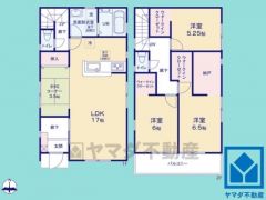 3SLDK、土地面積90.19平米、建物面積98.82平米、木造2階建。