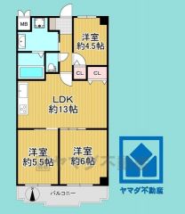 3LDK、専有面積55.1平米、バルコニー面積7.38平米、7階建て2階部分。