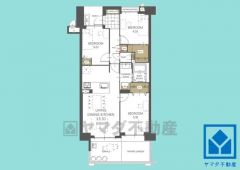 3LDK、専有面積65.94平米、バルコニー面積9.34平米、8階建て1階部分。南向きの専用庭5.2平米付き（使用料月額160円）。大切なペットと一緒に暮らせる住まいです（規約制限有）。