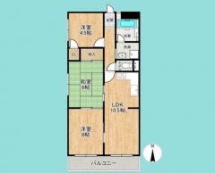 3LDK、専有面積58.83平米、バルコニー面積6.55平米、4階建て最上階の角部屋。