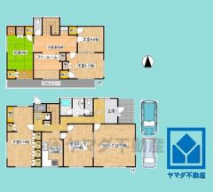 4SLDK、土地面積340.06平米、建物面積146.56平米、木造2階建。