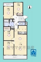4LDK、専有面積74.25平米、バルコニー面積11.19平米、4階建て2階部分。