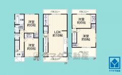 4LDK、土地面積89.55平米、建物面積97.86平米、木造3階建。