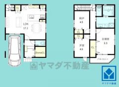 3LDK、土地面積85.34平米、建物面積96.05平米、木造2階建。