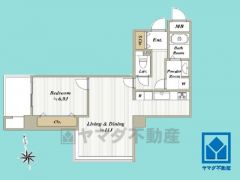 1LDK、専有面積55.02平米、バルコニー面積6.9平米、17階建て最上階の角部屋。耐震性・耐火性に優れたSRC造です。