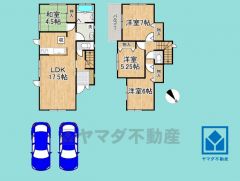 4LDK、土地面積196.81平米、建物面積93.16平米、木造2階建。