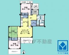 3LDK、専有面積91.39平米、バルコニー面積14平米、7階建て5階部分。
