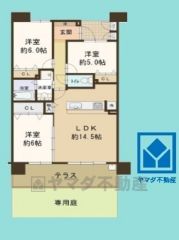 3LDK、専有面積69.69平米、バルコニー面積29.67平米、7階建て1階部分。専用庭29.67平米付き（使用料月額650円）