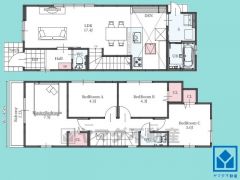 4LDK、土地面積105.01平米、建物面積90.66平米、木造2階建。2025年7月完成済。