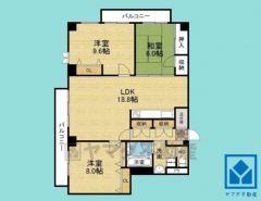3LDK、専有面積94.92平米、バルコニー面積12.33平米、4階建て最上階の北西角部屋。