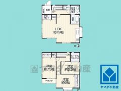 3LDK、土地面積100.48平米、建物面積92.79平米、木造2階建。