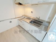 キッチンは空間を有効活用できる壁付けタイプ。