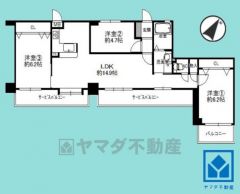 3LDK、専有面積73.43平米、バルコニー面積15.56平米、5階建て最上階。
