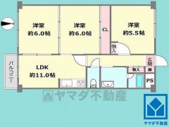 3LDK、専有面積60.22平米、バルコニー面積3.3平米、6階建て3階部分。