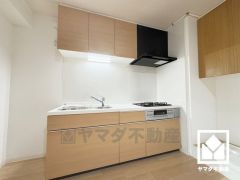 キッチンは空間を有効活用できる壁付けタイプ。