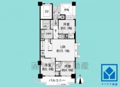3LDK、専有面積68.48平米、バルコニー面積10.52平米、7階建て3階部分の南東角部屋。