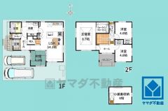 4LDK、土地面積97.25平米、建物面積95.45平米、木造2階建。5号地です。区画それぞれ間取りが違うので、ライフスタイルに合わせてご検討ください。