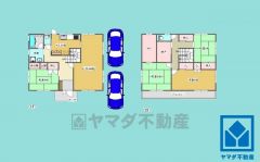 4SLDK、土地面積166.41平米、建物面積136平米、耐震性・耐久性の高い軽量鉄骨造2階建。