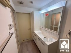 ワイドな洗面台で朝の支度もはかどります