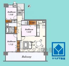 3LDK、専有面積83.98平米、バルコニー面積20.36平米、14階建て7階部分。耐震性・耐火性の高いSRC造です。