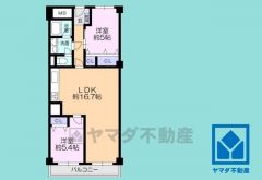 2LDK、専有面積61.22平米、バルコニー面積6.60平米、7階建て3階部分。