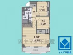 2LDK、専有面積59.6平米、バルコニー面積7.38平米、7階建て2階部分の北・東・西側3方角部屋。