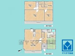 4LDK、土地面積189.29平米、建物面積129.01平米、木造2階建。