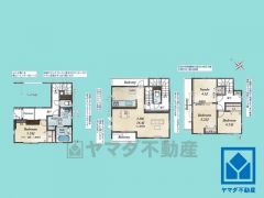3LDK、土地面積69.69平米、建物面積110.63平米、木造3階建。