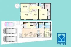 4LDK、土地面積142.93平米、建物面積108.25平米、木造2階建。大和ハウス施工、2021年5月建築の築浅戸建。