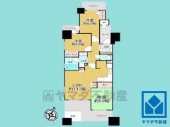 3LDK、専有面積66.12平米、バルコニー面積13.87平米、14階建て6階部分の南西角部屋です。