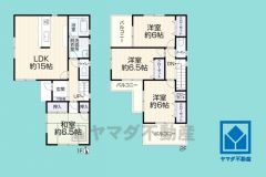 4LDK、土地面積90.29平米、建物面積94.77平米、木造2階建。