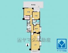 2SLDK、専有面積93.77平米、バルコニー面積6.92平米、北向きの専用庭16.5平米付き（使用料月額500円）