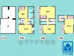 4DK、土地面積56.39平米、建物面積103.54平米、木・鉄筋コンクリート造スレート葺地下1階付き3階建。2025年5月リフォーム済の大変綺麗な住宅です。