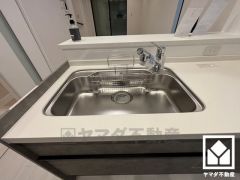 清潔感あふれるシンクで、毎日を気持ちよくスタート。浄水器付きなので、いつでも安心・安全な水をお使いいただけます。