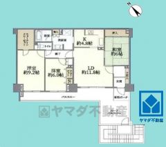3LDK、専有面積91.61平米、バルコニー面積12.95平米、14階建て2階部分。耐震性・耐火性の高いSRC造です。